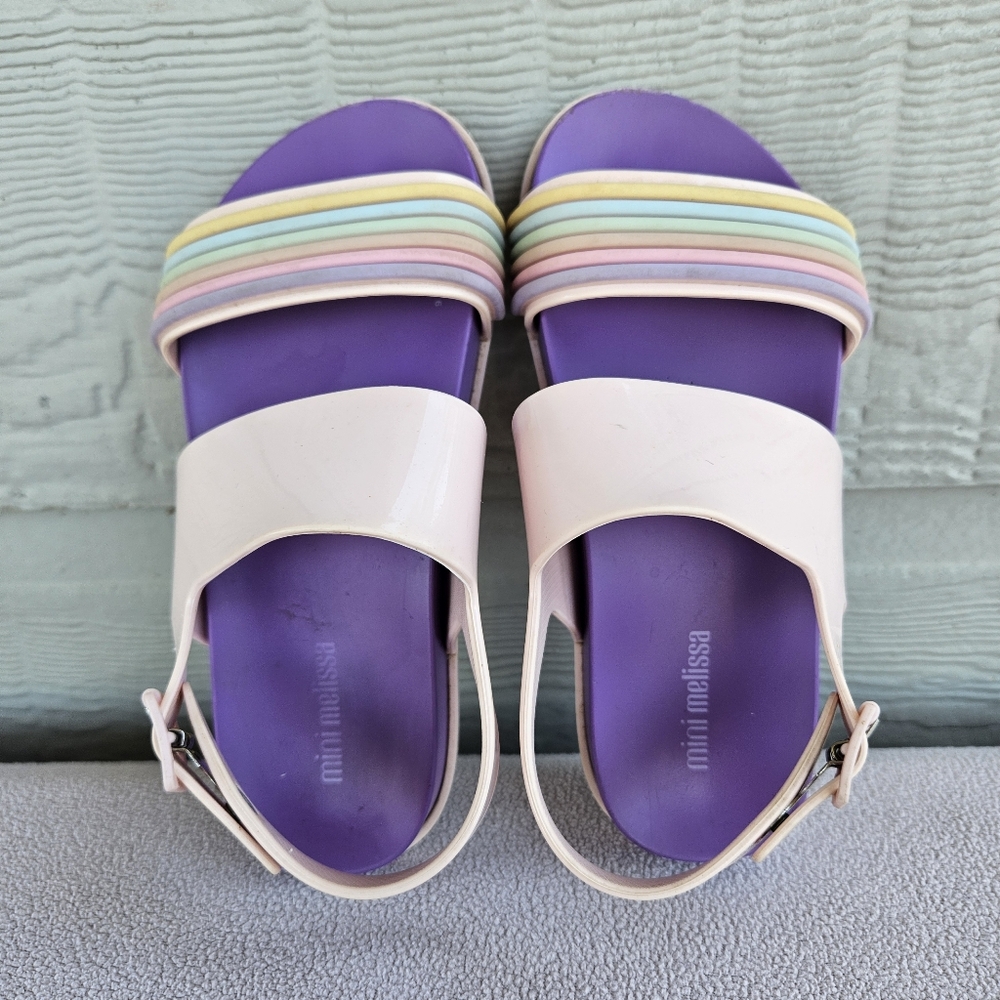 Mini Melissa Panama Slingback Buckle Sandal Girl SZ 13 Pink Pastel Rainbow